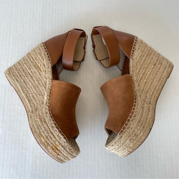 MARC FISHER Womens Brown 2" Platform Adalyn Wedge Leather Espadrille Sandals 9 - Picture 3 of 13